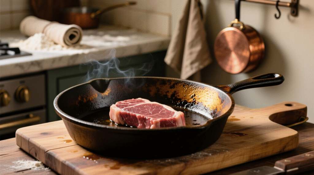 cooking with cast iron skillet