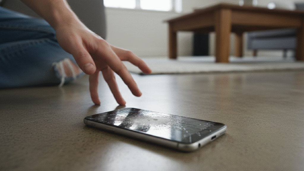 Dropped Smartphone with Cracked Screen
