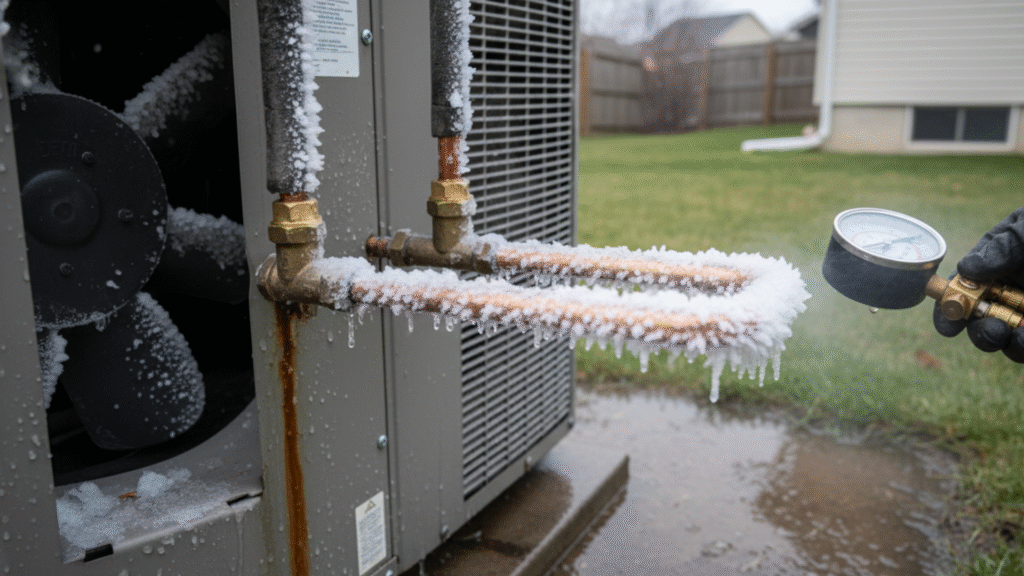 HVAC system that appears to be experiencing mechanical or refrigerant issues